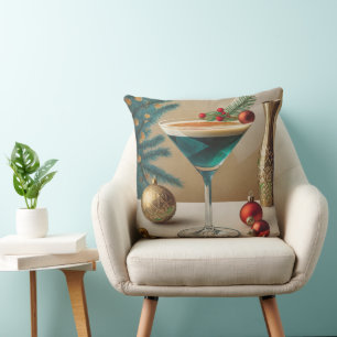 Coussin Fête de cocktail de Noël du milieu du siècle Happy