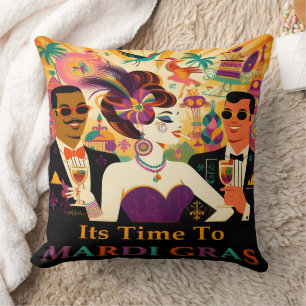 Coussin Fête de cocktail rétro milieu du siècle Mardi Gras