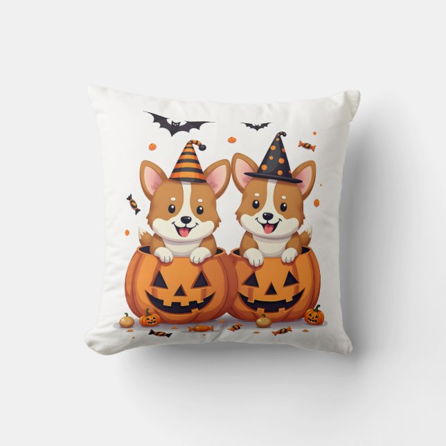 Coussin Fête de Corgi Citrouille (Recto)