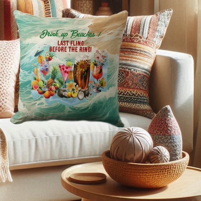 Coussin Fête de Fiançailles Tropicale Plage Cocktails Frui (Tropical Beach Cocktails Fruits Bachelorette Party Throw Pillow)