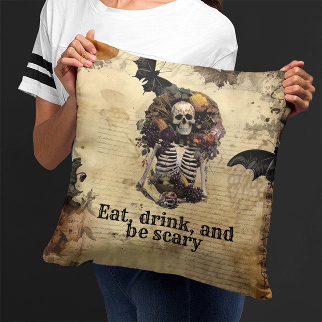 Coussin Fête de Halloween squelette vintage  (Créateur téléchargé)