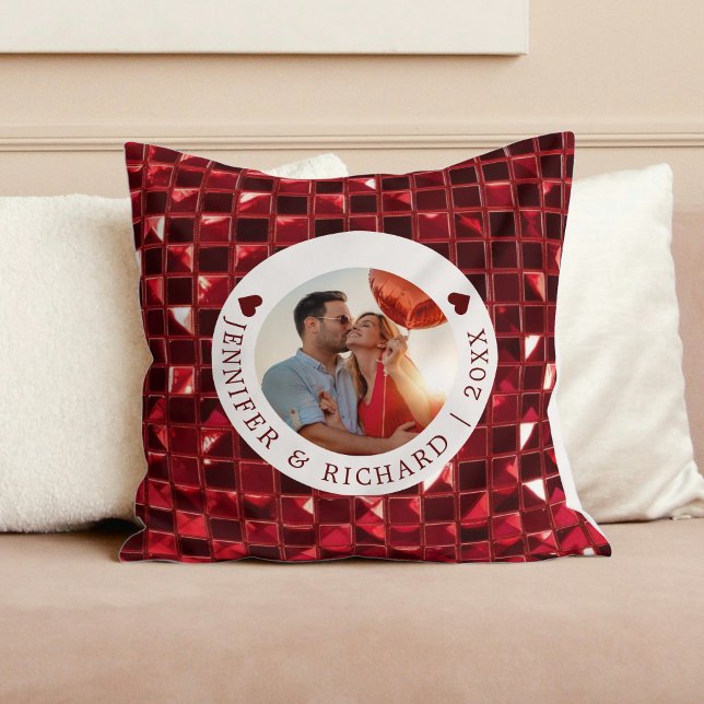 Coussin Fête de la Saint-Valentin avec photo et texte (Custom Cherry Valentine's Day with Photo & Text Throw Pillow)