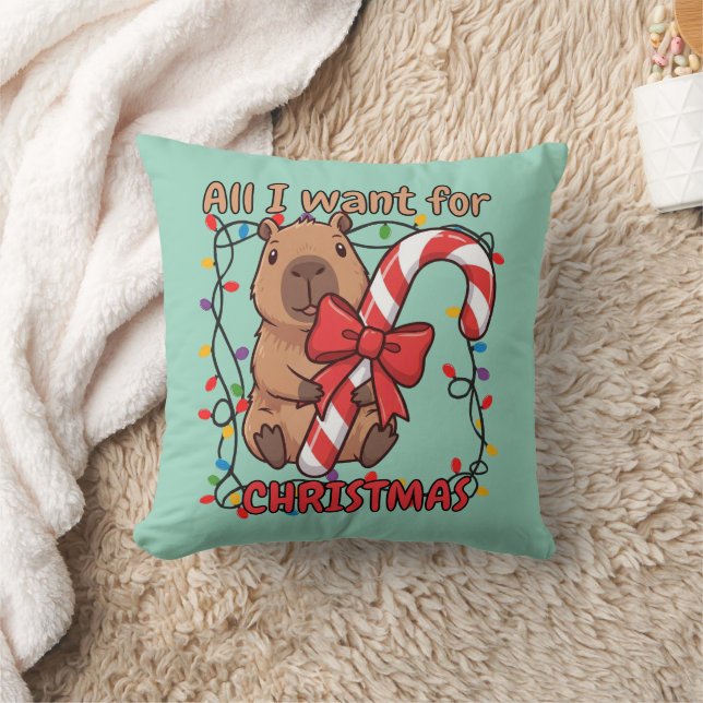 Coussin Fête de lumières de Noël de capybara amusant (Couverture)