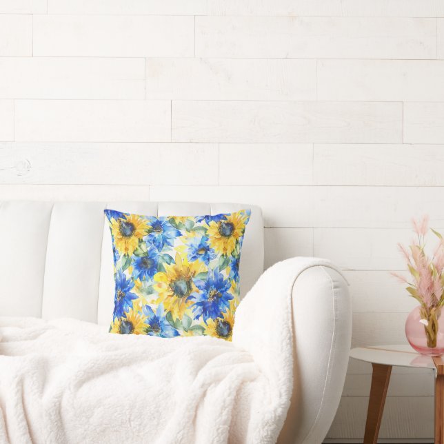 Coussin Fête de mariage avec fleurs jaunes bleues (Canapé)