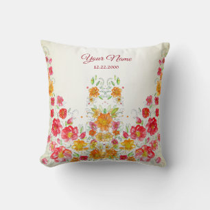 Coussin Fête de mariage florale rose jaune rouge colorée