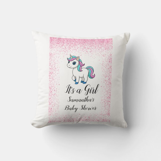 Coussin Fête de naissance licorne aquarelle rose mignonne (Recto)