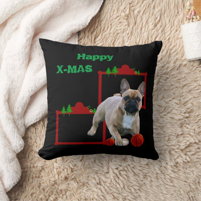 Coussin Fête de Noël des bouledogues français (Couverture)