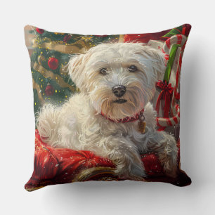 Coussin Fête de Noël des chiens maltais