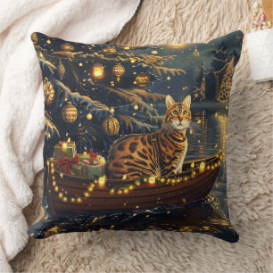 Coussin Fête de Noël du chat du Bengale Voyage