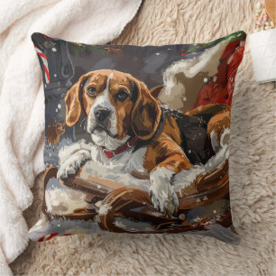 Coussin Fête de Noël du chien beagle