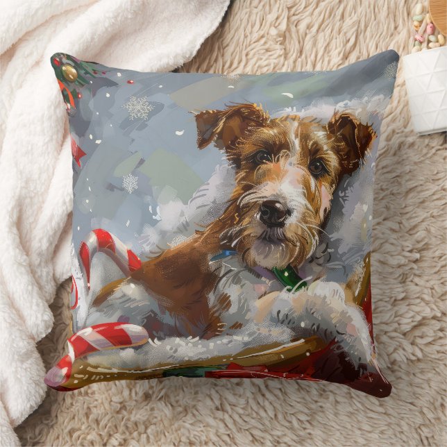 Coussin Fête de Noël du chien Terrier de la Fête du Fil de (Couverture)