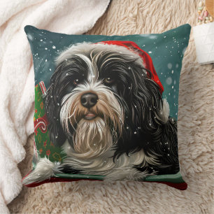 Coussin Fête de Noël du chien tibétain Terrier