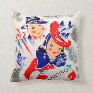 Coussin Fête de Noël du couple Patriotique Bleu Rouge