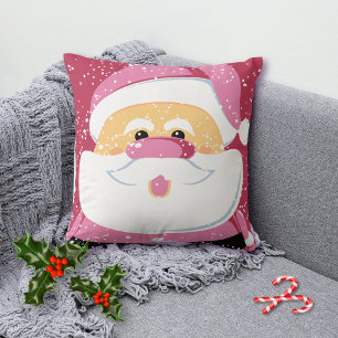 Coussin Fête de Noël du Père Noël rose doux
