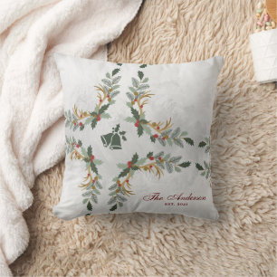 Coussin Fête de Noël Florale Élégante Aquarelle Familiale