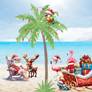 Coussin Fête de Noël Tropical Père Noël & Rudolf Beach