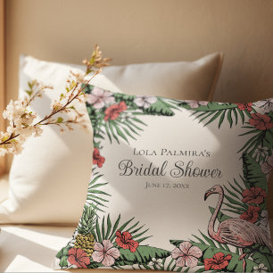 Coussin Fête des mariées de Flamant rose rose floral ivoir