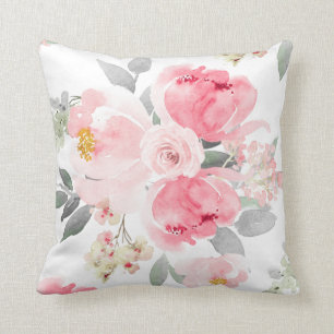 Coussin Fête des mariées mariage Aquarelle rose pâle Flora
