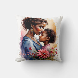 Coussin Fête des mères Art d'amour aquarelle africaine