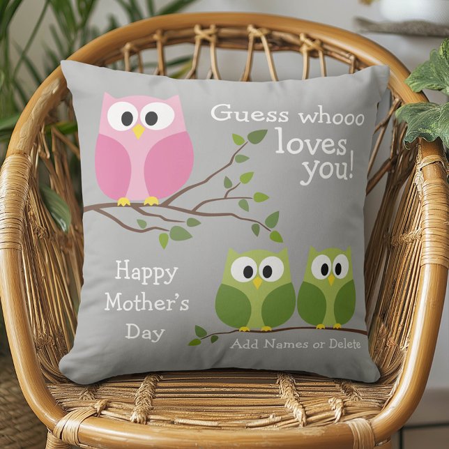 Coussin Fête des mères - Chouettes mignonnes - Qui vous ai (Happy Mother's Day Custom Pillow)