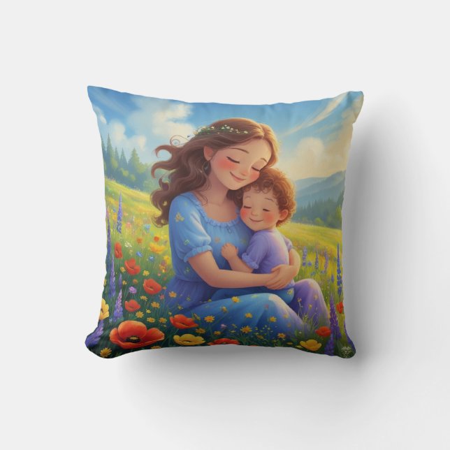 Coussin Fête des mères Floral Beau dessin animé (Recto)