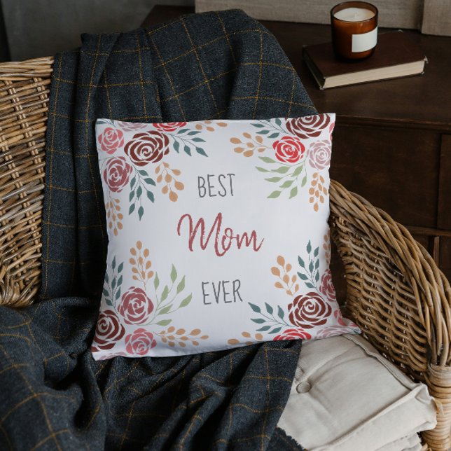 Coussin Fête des mères florales, la meilleure maman élegan (front)