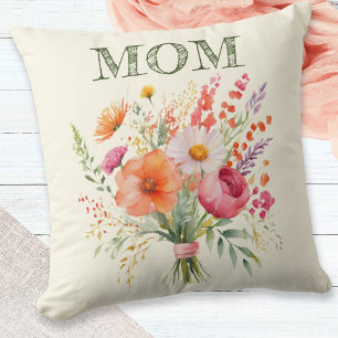 Coussin Fête des mères Maman Jolie fleurs de bouquet flora