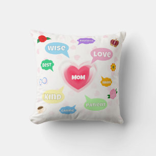 Coussin Fête des mères Meilleure maman Mot Nuages Reine Co