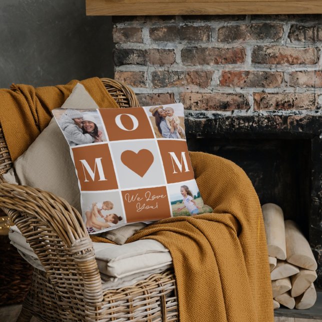 Coussin Fête des Mères moderne Amour Quatre Famille Photo  (Créateur téléchargé)