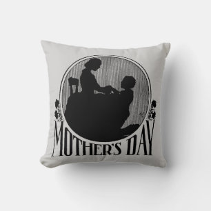Coussin Fête des mères rétro Silhouette gris clair