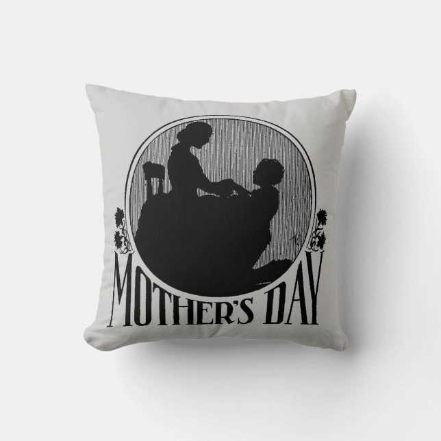 Coussin Fête des mères rétro Silhouette gris clair (Recto)