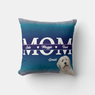 Coussin Fête des mères Trois noms personnalisés plus chien