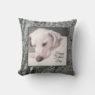 Coussin Fête des Pères Chiot blanc mignon Hiver enneigé