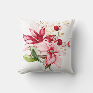 Coussin Fête d'hiver poinsettia aquarelle fleurs