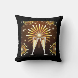 Coussin Fête du Champagne et du Feu d'artifice Black & Gol