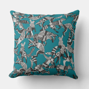 Coussin fête du renard des bois bleu turquoise