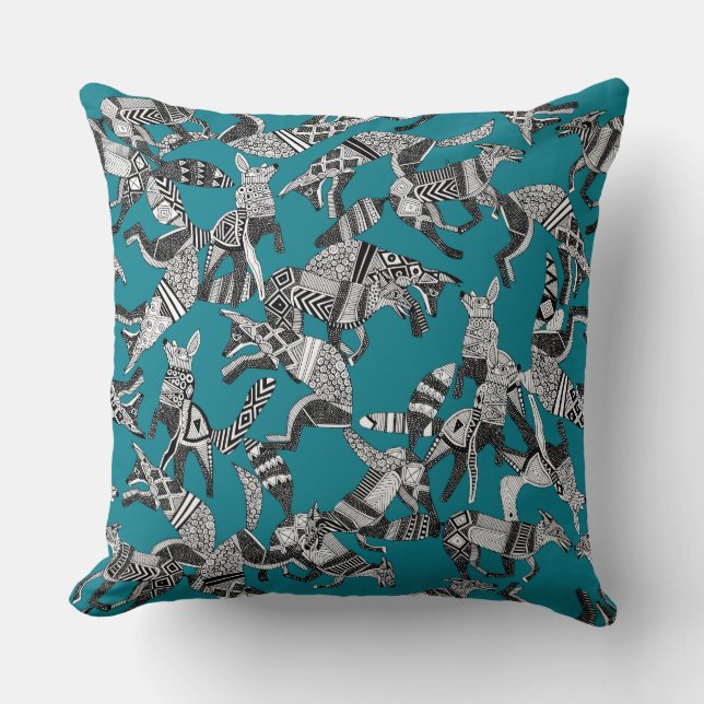 Coussin fête du renard des bois bleu turquoise (Recto)