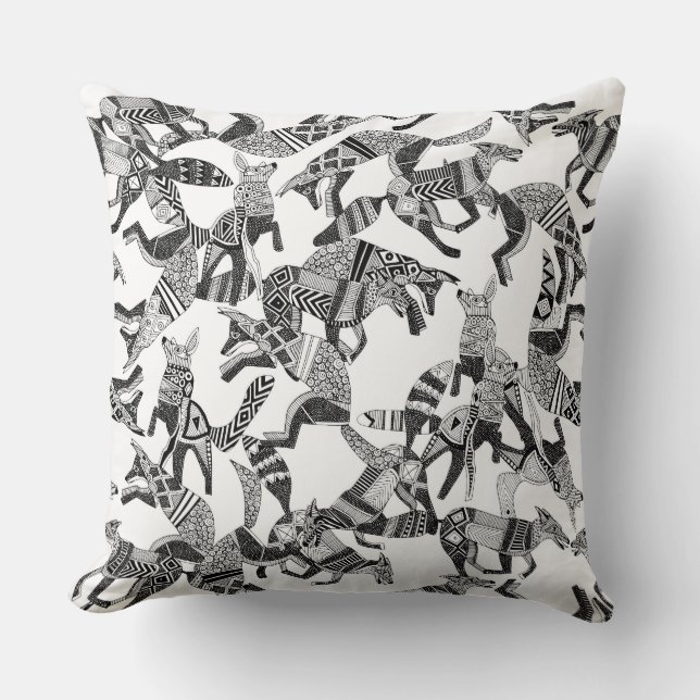 Coussin fête du renard des bois noir blanc (Recto)
