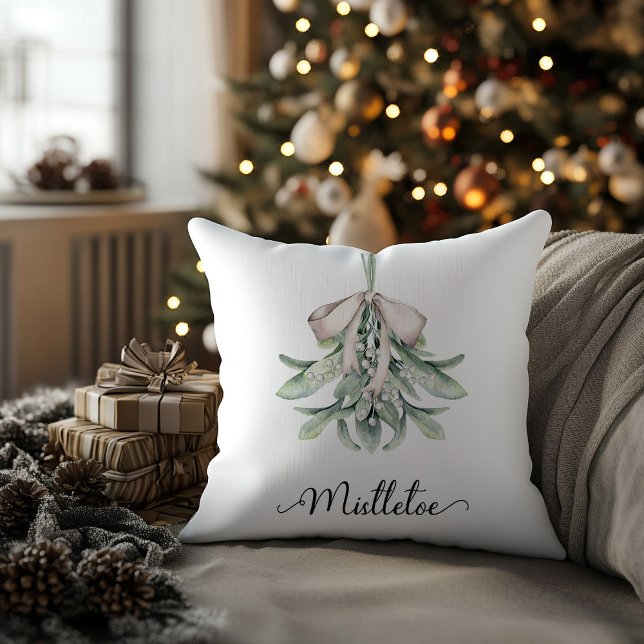 Coussin Fête festive de gui  (mistletoe posy festive holiday throw pillow)
