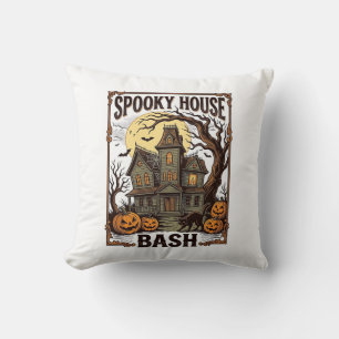 Coussin Fête Maison Hantée Gravure Vintage Halloween Dé