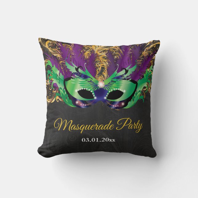 Coussin Fête Mascarade Magique Nuit Verte Purple Or (Recto)
