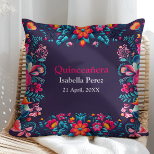 Coussin Fête mexicaine violette florale pour Quinceanera A