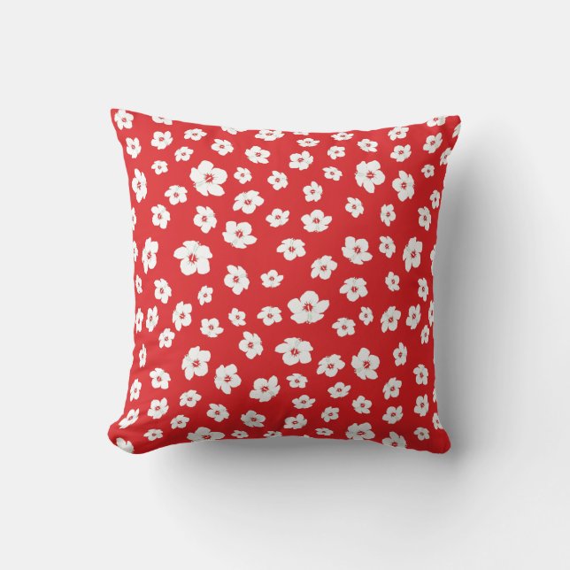 Coussin Fête Noël Rouge Blanc Hibiscus Fleur (Recto)