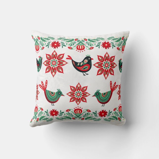 Coussin Fête Whimsical Scandinavian Folk Art Noël (Verso)
