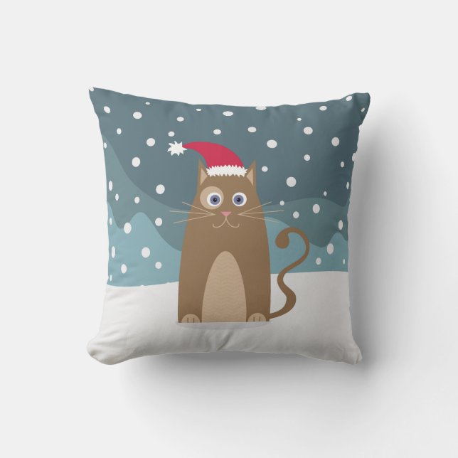 Coussin Fêtes de Noël d'hiver père Noël chat animal de com (Recto)
