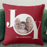 Coussin Fêtes de Noël moderne Photo personnalisée Rouge<br><div class="desc">Ajoutez une touche de Joie à votre décor festif cette année avec ce Coussin photo de Noël moderne. Il est décoré avec le mot JOY en typographie moderne blanche sur un arrière - plan rouge marron. Facilement personnalisable avec votre photo et votre nom.</div>