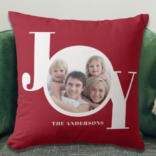 Coussin Fêtes de Noël moderne Photo personnalisée Rouge