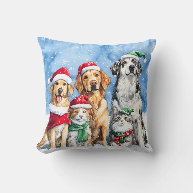 Coussin Fêtes des Pattes enneigées Mignonnes Animaux de No (Recto)