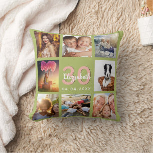 Coussin Feu d'anniversaire vert photo collage femme