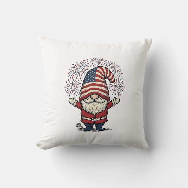 Coussin Feu d'artifice de gnome patriotique dessin vectori (Recto)